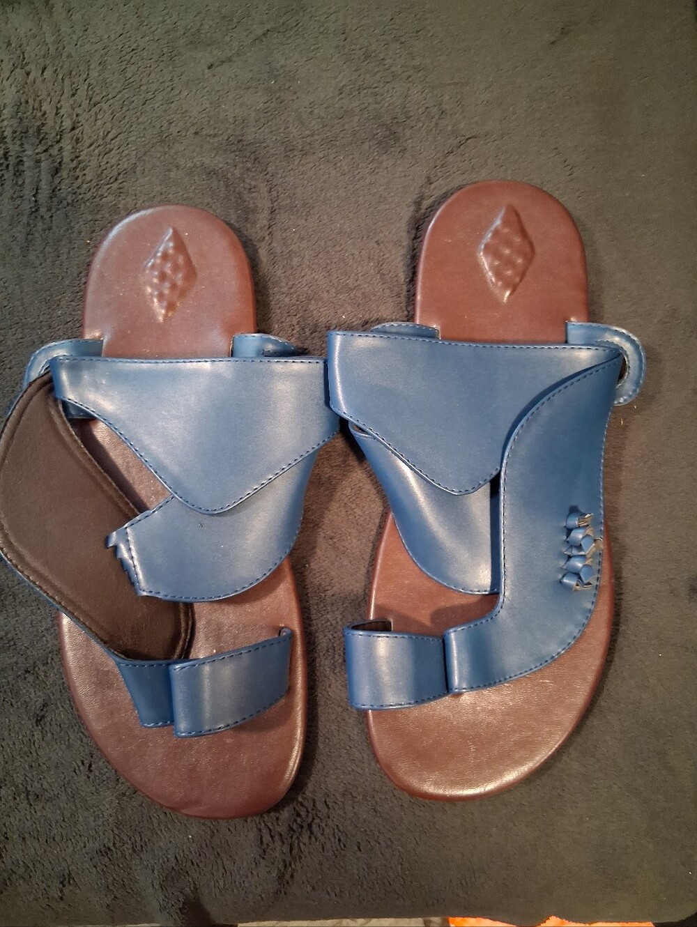 Mens Blue Leather Slide Sandals